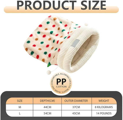 Cat Winter Sleeping Bag Soft Warm Cozy Pet Bed Sack for Indoor Cats or Small Dogs Durable Washable Sleeping Pad (Polka, Large)