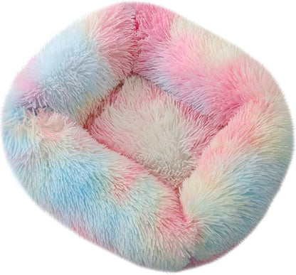 La La Pet® Donut Dog Cat Bed Cozy Cave Pet Bed Burrow Dog Bed Calming Cuddler Self-Warming Pet Bed Soft Plush Pet Cushion Improved Sleep for Cats Small Medium Dogs Rainbow L