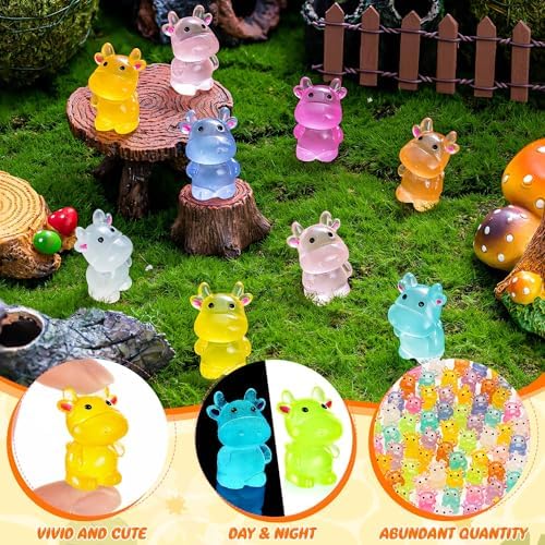 40PCS Luminous Mini Resin Cows Figurines, Mini Cows for Micro Garden