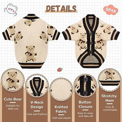 ABRRLO Small Dog Sweaters Cute Bear Dog Cardigans Clothes for Small Medium Dogs Boy Girl Puppy Cat Knitting Cardigan Outfits Dogs Autumn Coats Warm Pet Doggy Clothes Soft Knitwear Apparel