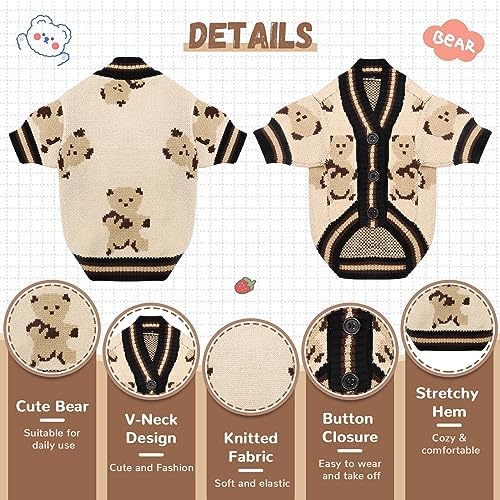 ABRRLO Small Dog Sweaters Cute Bear Dog Cardigans Clothes for Small Medium Dogs Boy Girl Puppy Cat Knitting Cardigan Outfits Dogs Winter Coats Warm Pet Doggy Clothes Soft Knitwear (Beige, Small)
