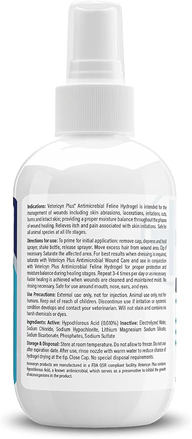 Vetericyn Plus Cat Wound Care Hydrogel Spray | Feline Healing Aid and Wound Protectant, Sprayable Gel to Relieve Cat Itchy Skin. 3 Ounces