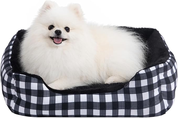 Hollypet Rectangle Plush Dog Cat Bed Self-Warming Pet Bed, Black Check