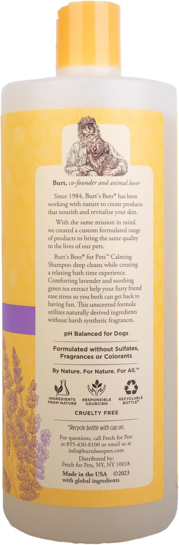 Burt's Bees for Pets Calming Dog Shampoo with Lavender and Green Tea, 95% Natural Origin Formulas, Calming Lavender Dog Shampoo for Dogs, 32 oz - 2 Pack