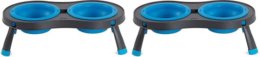 Dexas Pets Double Elevated Pet Feeder, Pro Blue, Small/1 Cup Capacity Bowls (PW1004322194) (Pack of 2)