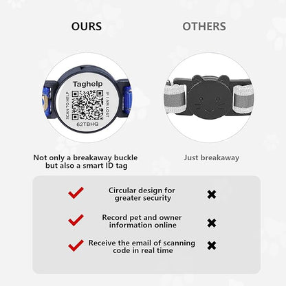 Reflective Moon & Star Cat Collar Breakaway with QR Code Smart ID tag & Bells, 2 Pack Girl Boy Pet Cat Collar Adjustable 7.5-12.5 Inch,boy & Girl Cats .No app(Pink)