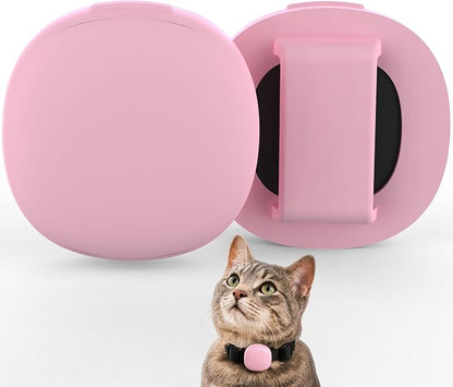 Cat Collar Holder Case for Life360 Tile Sticker 2024 (Smallest Tracker) | Lightweight, Ultra-Durable Anti-Lost Silicone Protective Cover for Pet Accessories, Fits 0.43-0.85" Width, 2-Pack Pink