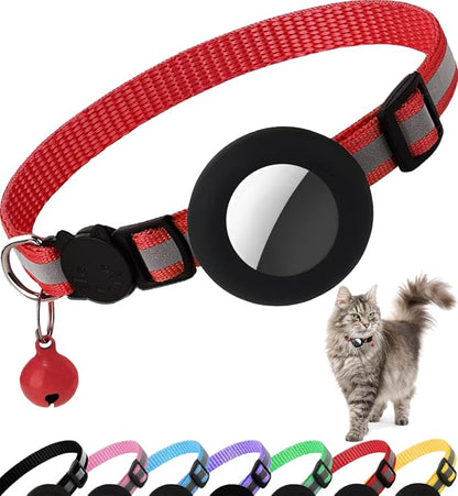Airtag Cat Collar Breakaway, Cat Collar with Air Tag Holder(Red) | Safety Breakaway Buckle, Reflective Strip, Lightweight, Bell, 0.4 Inches in Width, Adjustable Size to Fit Different Cats
