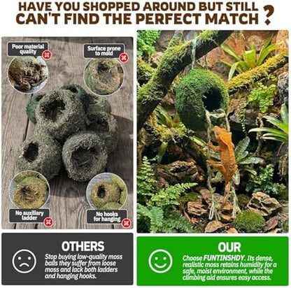 Artificial Handmade Cave Hideout with Hanging Rope & Hemp Climbing Ladder – Reptile Tank Decor Accessories for Leopard Crested Geckos, Chameleons, Snakes. Terrarium Decor (4")