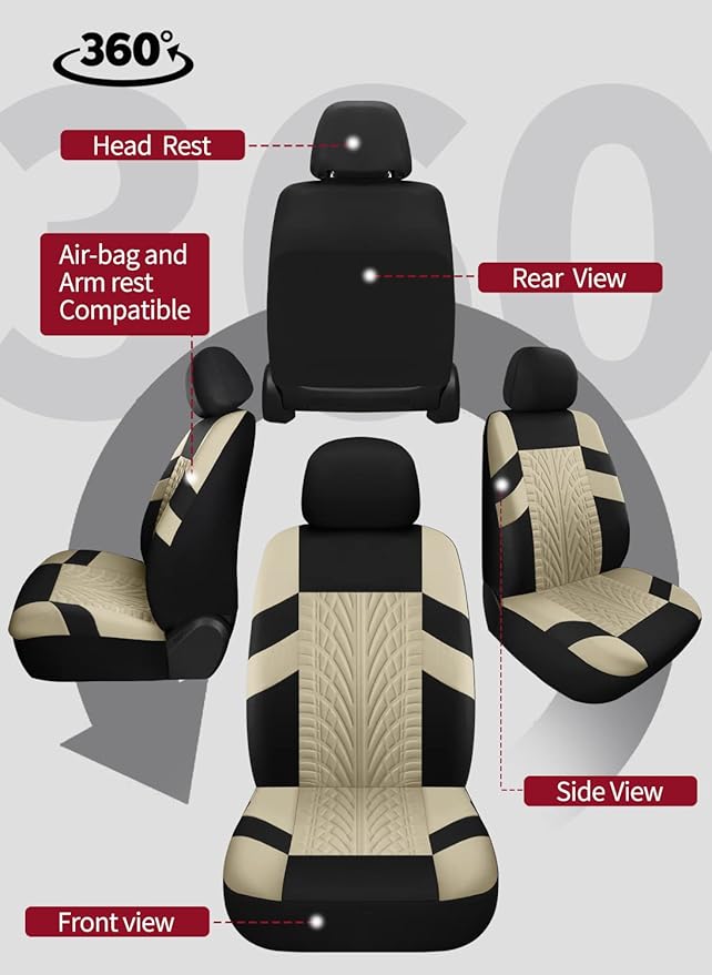 VarCozy Car Seat Covers Full Set, Front & Split Rear Bench for Car, Universal Cloth SUV, Sedan, Van, Automotive Interior Covers, Airbag Compatible