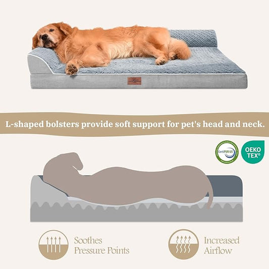 Comfort Expression XXL Dog Bed with Bolsters, Extra Large Dog Beds Orthopedic, Waterproof Dogs Beds for Giant Dogs, Pet Couch Bed with Removable Washable Cover and Nonskid Bottom(XX-Large,Grey)
