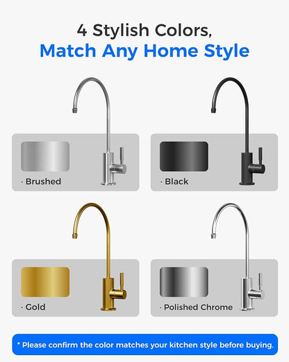 Waterdrop G2FCT-BN Drinking Water Faucet, NSF/ANSI 372 Certified, Brushed | RO Water Filter Faucet for Kitchen Bar Sink, Lead-Free, 304 Stainless Steel, Single Handle, 360° Swivel Spout