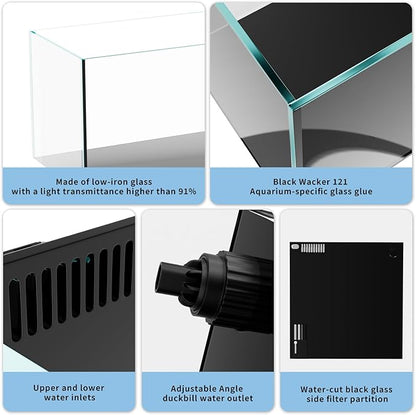 Allcolor Ultra Clear Rimless Aquarium Tank gallons Low Iron Glass Side Filtration + Anti-Jumping net (50Gal)