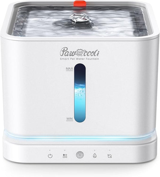 Cordless Cat Water Fountain, 3L/100oz Stainless Steel Tray, Cat Fountains for Drinking, Pet Water Fountains Indoor, Automatic Dog Water Bowl Dispenser, Rechargeable Battery Operated White