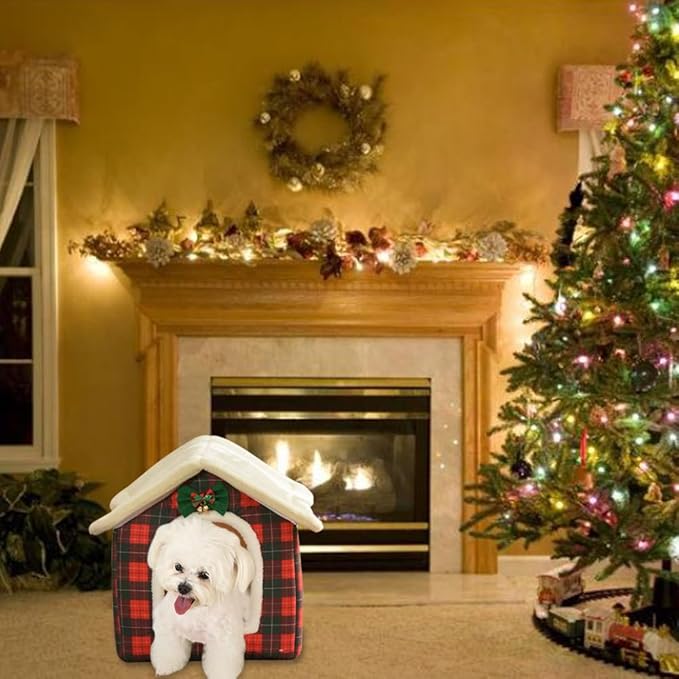 Christmas Cat Bed for Indoor Cats Plaid Xmas Cat Tent Cats Bed Cave for Pets Kittens and Dogs (Christmas Plaid, M(18.1 X 14.6 X 15.7 Inch))