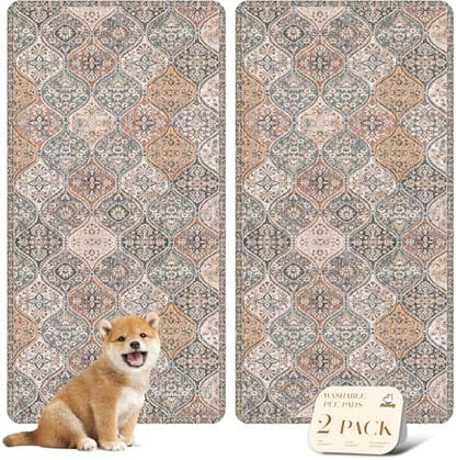 nunubaby Washable Pee Pads for Dogs, Stylish, Non-Slip and Leak-Proof Pee Pads. Reusable Potty Pads for Dogs for Crates and Floors.(Brown/Multi,24" x48" )