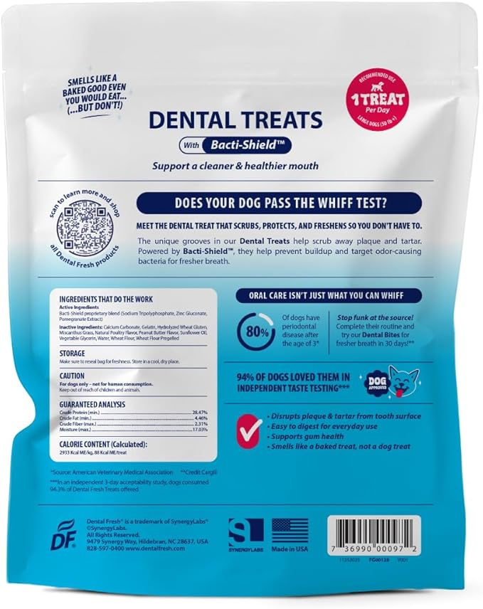 Dental Fresh Dental Treats for Large Dogs, Vet-Formulated Teeth Cleaning Dental Sticks to Help Reduce Plaque and Tartar and Freshen Breath, 15 Count Brush Free Dental Chews for Dogs 50 lbs and Up