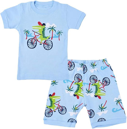 Popshion Boys Pajamas 100% Cotton Toddler Clothes Summer Pjs for Boy Planet Dinosaur Sleepwear Kids Short Sets 2-10 Years