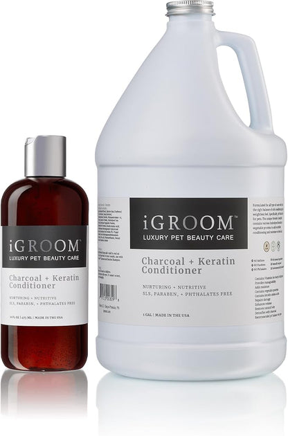 iGroom Charcoal Keratin Dog Conditioner, Luxury Pet Beauty Care, Repairs Enhances Adds Moisture, Made in USA, Summer Fig, 16oz