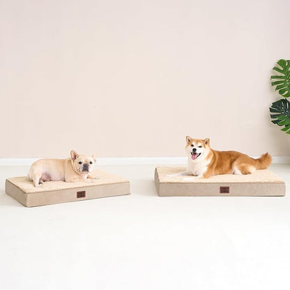 EHEYCIGA Orthopedic XL Dog Beds for Extra Large Dogs with Removable Washable Cover for Crate, Khaki, 41x27