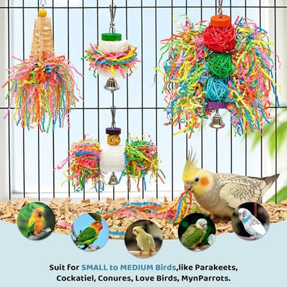 4PCS Bird Parrot Foraging Toys Parakeet Chewing Hanging Toy Shredded Paper Cage Accessories for Small Parrots Parakeets Conures Cockatiels Love Birds Cage Toy (4Pack)