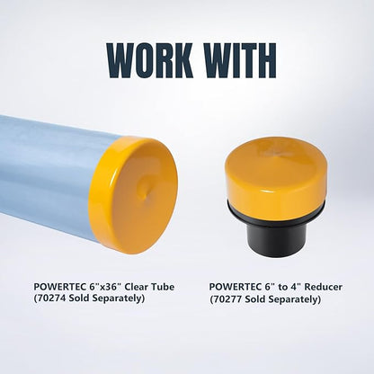 POWERTEC 6" ID Dust Collection End Cap for 6" OD Pipes, Plastic Pipe Cover for Woodworking Dust Systems, 2-Pack (70453-P2)