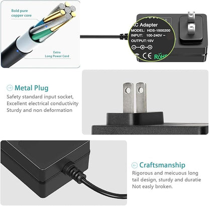 15V 1A DC Power Supply Adapter Charger Cable Compatible with Litter Robot 3,Litter Robot Power Supply, Self-Cleaning Cat Litter Boxes and More -6.6FT(Converter DC 5.5mm x 2.1mm/5.5mm x 2.5mm Plug)