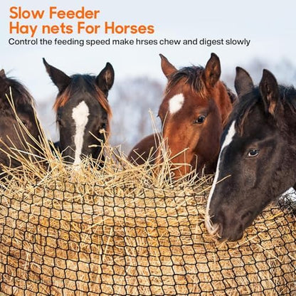 5 x 5 ft Round Bale Hay Net for Horses, with 20 Ropes Netting Comb Zip Tie