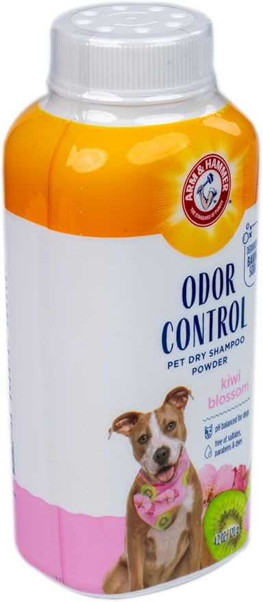 Arm & Hammer for Pets Odor Control Dry Shampoo Powder for Dogs & Puppies, Waterless Dog Deodorizer with Baking Soda, Paraben Sulfate and Dye Free Formula, Kiwi Blossom Scent, 4.2 Oz