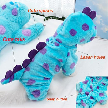 Dinosaur Dog Clothes for Small Dogs - Fleece Winter Puppy Hoodies with Leash Ring, Cat Coat, Funny Dinosaur Costume for Christmas, Halloween (Blue, Small)