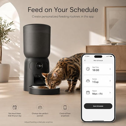 Automatic Cat Feeder with Camera, 2K WiFi App-Controlled Pet Feeder | 2K Dual-Camera Monitoring, 2.4/5GHz WiFi, App Control, Motion Tracking, Portion Control, Dual Power, 6L Capacity