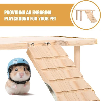 2-in-1 Wooden Hamster PlatformClimbing Stairs for Food Bowl Water Bottle Hamster Cage Accessories Dwarf Syrian Hamsters Gerbils Mice or Other Small Pets（Ladder - Middle）