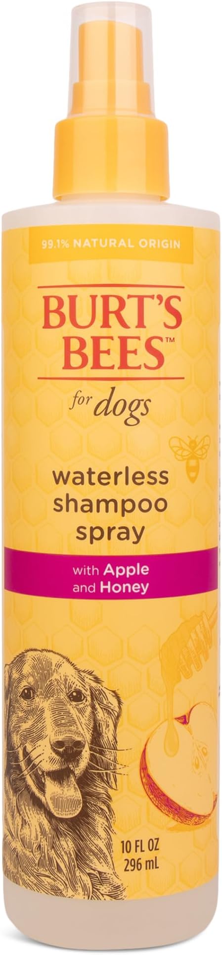Burt's Bees for Pets Waterless Shampoo Spray for Dogs, Apple & Honey, No-Rinse Dry Dog Shampoo for All Dogs and Puppies, pH Balanced, No Sulfates, Parabens, Phthalates, 10 Fl Oz