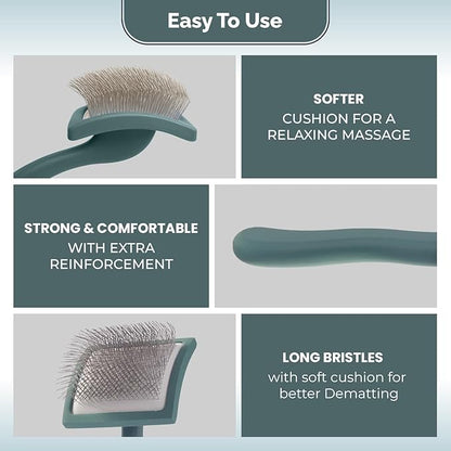 Self- Cleaning Slicker Brush for Dogs Suitable for Short & Long Haired Dogs and Effective Deshedding for Pet Grooming, Undercoat Removal, Tangle-Free Fur (Green Brush + Comb)