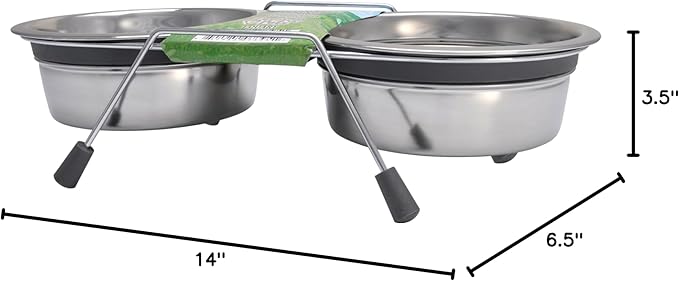 Loving Pets Silent Double Diner Pet Bowl, 1-Quart, Grey