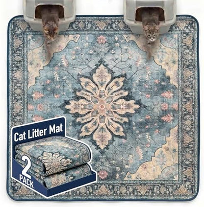 Hompet Cat Litter Mat 2 Pack, 72x72 Large Machine Washable Trapping Mats for Cats, Super Absorbent & Urine-Proof Cat Litter Box Mat for Floor, Waterproof & Non Slip Kitty Litter Rug