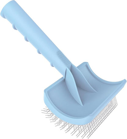 Slicker Brush for Poodles and Goldendoodles - Curved Brush for Thick, Fluffy, Shedding Fur on Dogs and Cats - Soft, Gentle Pins for Grooming (Blue)