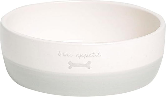 Pearhead Ceramic Bone Appétit Dog Bowl, Stoneware Food and Water Dish, Grey and White Pet Feeder, Small/Medium 2.25 Cups/ 18 oz
