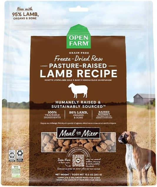 Open Farm Freeze Dried Raw Dog Food, Lamb Bite-Sized Morsels, 22oz Bag