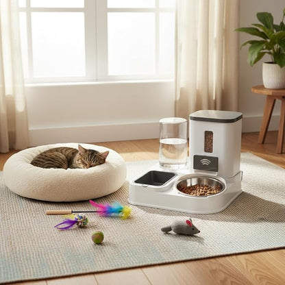 Automatic Cat and Dog Feeder and Water Dispenser Green Eco-Friendly Gravity Feeder and Water Set with Pet Bowl for Small to Medium Dogs Puppies and Kittens