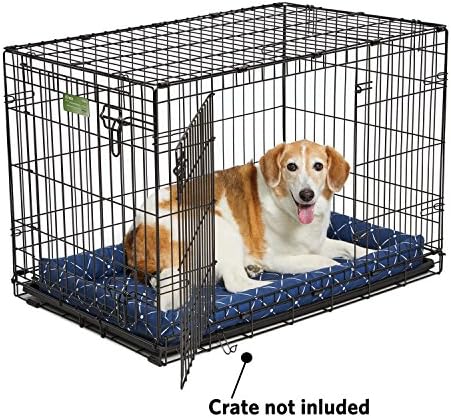 MidWest Homes for Pets 40236-BLD Quiet Time Couture Ashton Bolster Pet Bed, Intermediate Dog/36, Blue, Blue & White Diamond Pattern