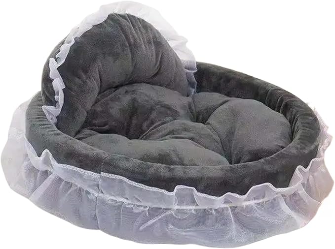 Cute Princess Pet Bed with Lace, Cotton Cat Bed & Teddy Litter for Cats & Small Dogs, Pet Kennel Supplies(B,L 48cm)