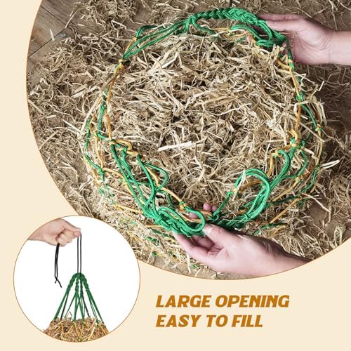 2PCS Hay Nets for Horses,2.36"x2.36" Holes 40”Horse Hay Feeder Net for Slower Feeding,Strong Load-Bearing Hay Bag Hanging for Horse Stable Trailer (Green)