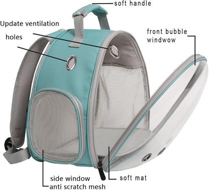 Small Animal Portable Backpack Carrier with Leather Harness and Leash Set,Space Capsule Clear Bubble Window Travel Backpack for Bearded Dragon,Guinea Pig,Rabbit,Airline Approved