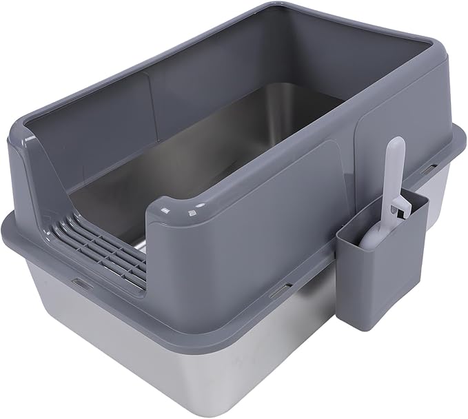 Aramox Half Clad Stainless Steel Cat Bedroom with Metal with High Metal for Cats for Animal Owners and Their Like Friends Closed. (Grey)