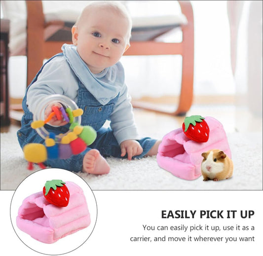 Totority Strawberry Cartoon Small Pet Warm House Bed Cozy Cotton Nest for Hamsters Ferrets Hedgehogs and Small Animals Soft Lightweight Hideout for Winter