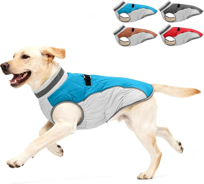 Dog Winter Coat for Medium Dogs, Adjustable Puppy Warm Jackets in Cold Weather, Reflective Pet Fleece Vest with External Attachment Points, ZippeBlue Cold-Weather Dog Winter Clothes, M Blue