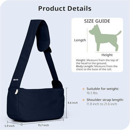 ONECUTE Dog Sling Carrier for Small Dogs and Cats, Lightweight Collapsible Pet Travel Bag with Adjustable Strap, Side Pockets & Breathable Mesh (Navy Blue, 15.7" L x 5.9" W x 8.6" H)