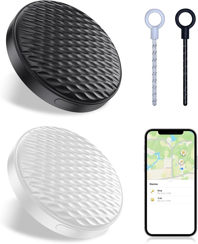 2 Pack Smart Trackers, Portable Bluetooth Tracker, Anti-Lost Device for Keys Luggage Satchels Backpacks and Pets, Works with Apple Find My App (iOS Only, Not Compatible with Android)-White & Black