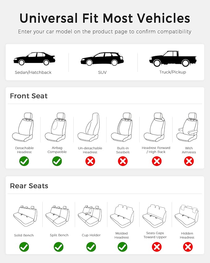 Huidasource Universal Car Seat Cover, Nappa Leather Car Seat Cover Set, Velcro Adjustable, Compatible with Airbags, Armrests, Child Seat, fit for Most Cars, Vans, Trucks, SUVs (Full Set/Black&White)